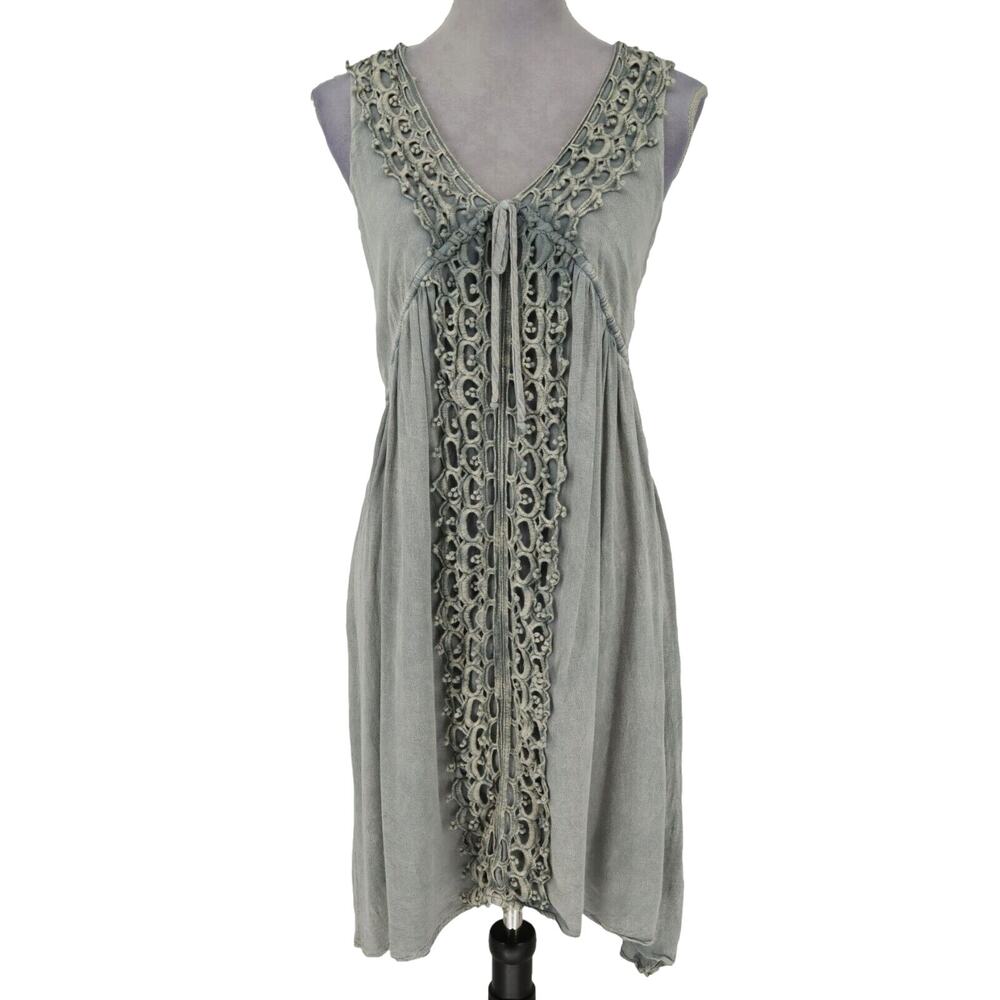 Altar'd State Dress Womens Medium Gray Green Chunky Lace Sleeveless Pullover